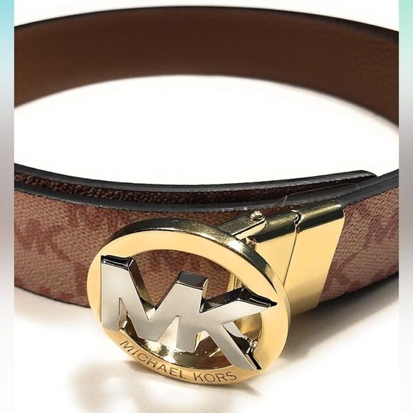 Michael Kors Logo Twist Pink MK/Brown Reversible Belt - Picture 6 of 16